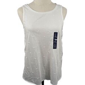 NWT Gap S White Mixed Media Tank Top Embellished High Low Quiet Luxury Summer